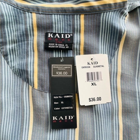 NWT KAID Button Front Men’s Shirt Silk Shirt Blue Yellow Stripes All Over Shirt - Picture 6 of 6